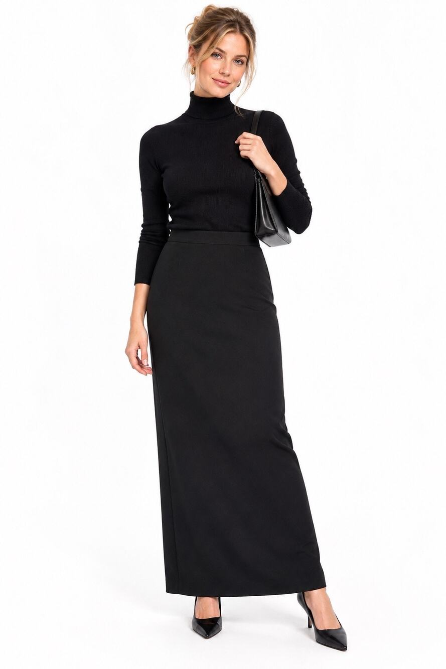Vintage ‘90s Norton McNaughton Solid Black Maxi Column Skirt